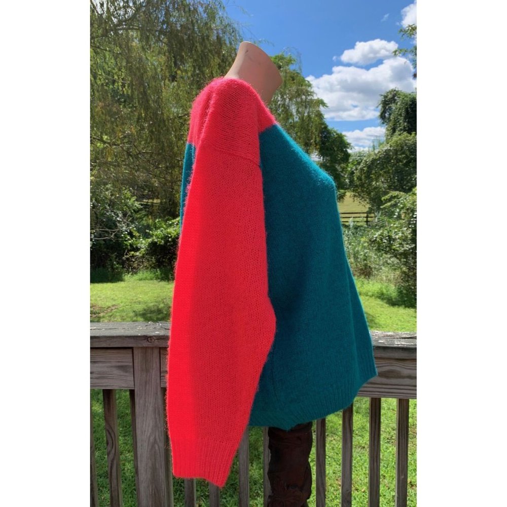 VINTAGE 1980s STEPHEN SPROUSE COLOR BLOCK RED BLUE MOHAIR SWEATER ~ LARGE - Picture 6 of 9